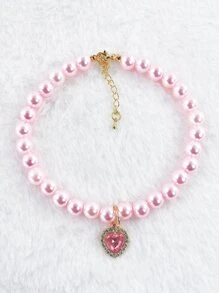 1 pieza Collar para mascotas con diamante de imitación colgante de corazón - Rosa - Ver 2