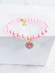1 pieza Collar para mascotas con diamante de imitación colgante de corazón - Rosa - Ver 3