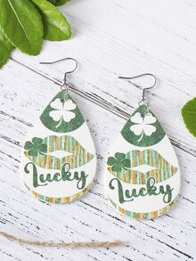 1 對聖派翠克節女士 Pu 雙面四葉草幸運淚滴吊墜耳環 - 綠色 - 查看 4