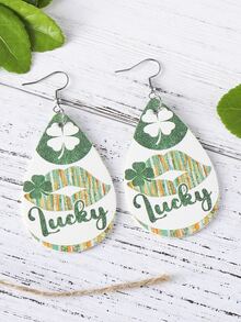 1 對聖派翠克節女士 Pu 雙面四葉草幸運淚滴吊墜耳環 - 綠色 - 查看 5