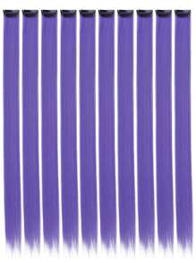 10pcs Clip In Medium Straight Synthetic Hair Extension - Violet Purple - View 2
