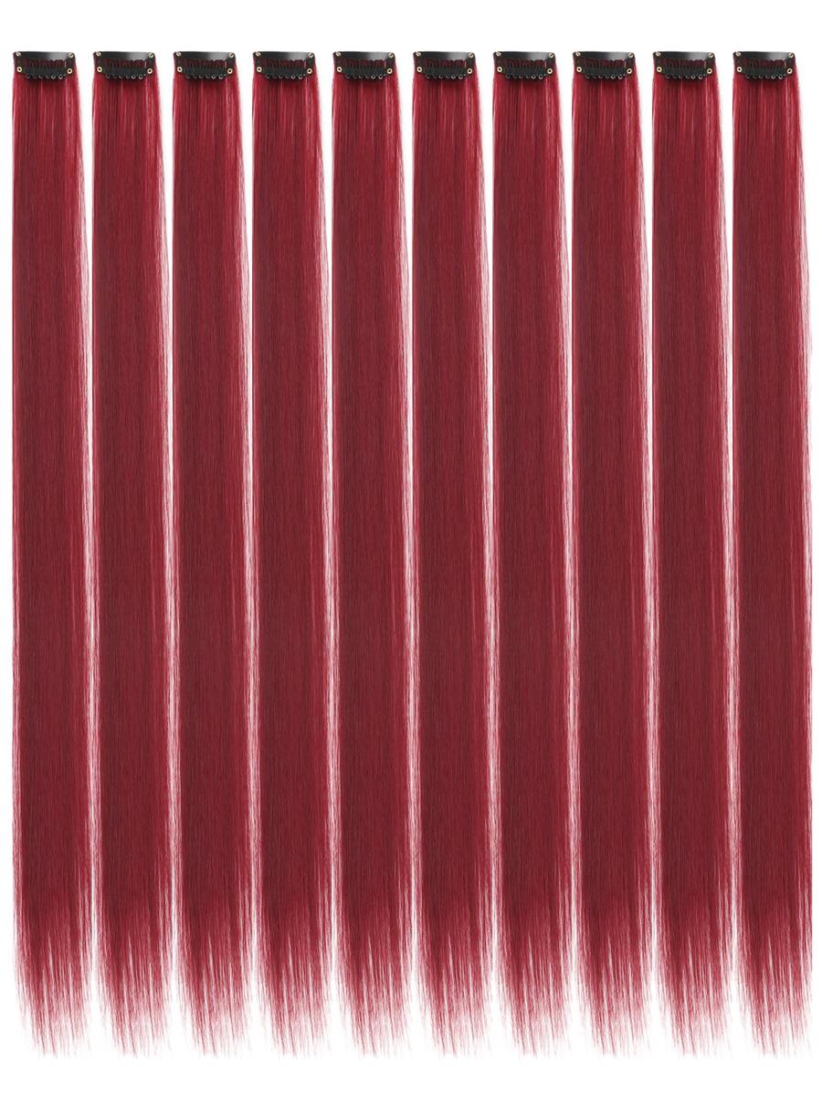 10 piezas de extensiones de cabello sintético recto de longitud media con clips
