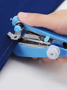 1pc Mini Sewing Machine, Portable Small Manual Sewing Machine, Household Simple Handheld Needlework Manual Sewing Clothes Fabric - Blue - View 1