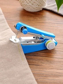 1pc Mini Sewing Machine, Portable Small Manual Sewing Machine, Household Simple Handheld Needlework Manual Sewing Clothes Fabric - Blue - View 2