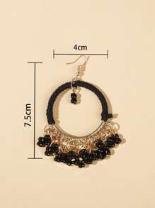 Bead Tassel Drop Earrings - Black - View 3