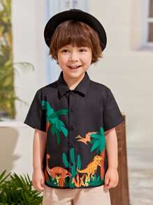 SHEIN Toddler Boys Dinosaur Print Shirt - Black - View 1