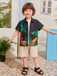 SHEIN Toddler Boys Dinosaur Print Shirt - Black - View 3
