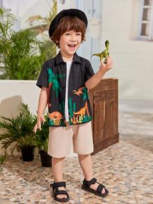 SHEIN Toddler Boys Dinosaur Print Shirt - Black - View 4