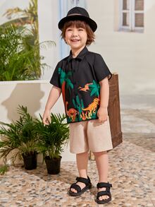 SHEIN Toddler Boys Dinosaur Print Shirt - Black - View 5