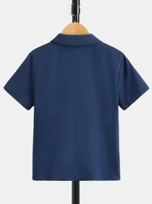 SHEIN Boys Expression Print Shirt - Navy Blue - View 2