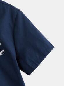 SHEIN Boys Expression Print Shirt - Navy Blue - View 4