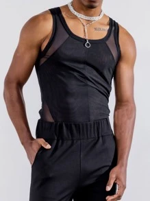 Áo thun & Áo lót Nam Tương phản Mesh Chia màu trơn Giải trí - màu đen - Xem 1