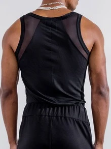 Áo thun & Áo lót Nam Tương phản Mesh Chia màu trơn Giải trí - màu đen - Xem 2