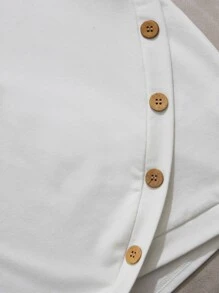 SHEIN Girls Button Detail Asymmetrical Hem Tee - White - View 4