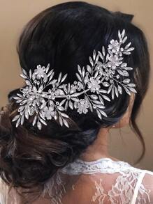Rhinestone Decor Bridal Hair Band - Silver - View 1