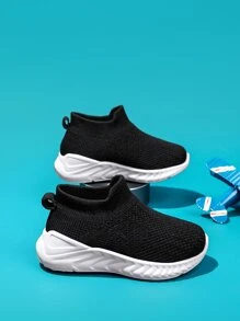 運動跑步鞋適用於男孩針織細節一腳蹬運動鞋