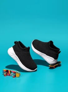 運動跑步鞋適用於男孩針織細節一腳蹬運動鞋