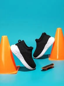 運動跑步鞋適用於男孩針織細節一腳蹬運動鞋