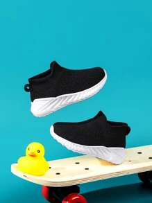 運動跑步鞋適用於男孩針織細節一腳蹬運動鞋