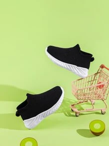 運動跑步鞋適用於男孩針織細節一腳蹬運動鞋