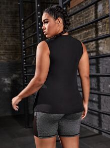 Easithlete Plus Slogan Graphic Sports Tank Top & Mesh Insert Sports Shorts - Black - View 2