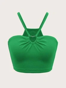 SHEIN ICON Áo hai dây Plus Size Nhẫn Xù Gân đan màu trơn Giải trí - màu xanh lá - Xem 1