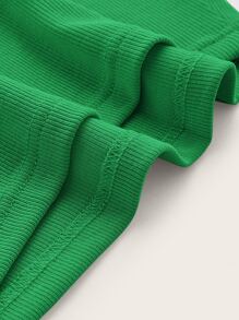 SHEIN ICON Áo hai dây Plus Size Nhẫn Xù Gân đan màu trơn Giải trí - màu xanh lá - Xem 3