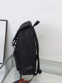 Letter Embroidered Release Buckle Decor Flap Backpack - Black - View 6