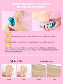 可重複使用物理脫毛工具適合女士腿-魔術無痛除毛器不附帶剃須皮膚去角質工具,可水洗納米除毛適用於平滑皮膚效果禮物 - 藍色 - 查看 6