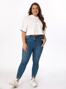 SHEIN BASICS Plus Solid Drop Shoulder Drawstring Tee