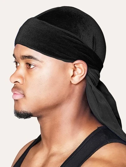 Awegeo 1pc Men's Solid Color Velvet Long-Tailed Bandana Cap With Thermal Lined For Warmth, Suitable For Outdoor Sports And Daily Wear