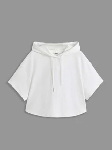 SHEIN BASICS Plus Solid Drop Shoulder Drawstring Tee