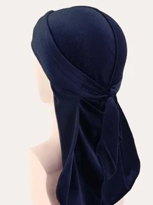1 pieza Gorra de durag de terciopelo con tiras largas para hombres, con forro térmico, sombrero de pirata cálido adecuado para actividades al aire libre y uso diario - Azul Marino - Ver 3
