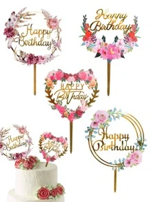 4入組/套PMMA蛋糕裝飾花卉和標語圖形蛋糕裝飾適合生日派對 - 彩色 - 查看 1