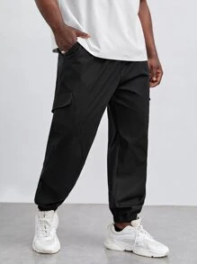 Manfinity Men Flap Pocket Side Cargo Trousers - Black - View 1