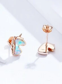 1對蛋白石獨角獸耳釘女士們珠寶和手錶S925純銀玫瑰精細首飾類約會禮物