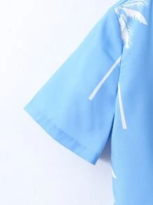 SHEIN 小男童椰子樹圖案和服罩衫和短褲不帶T恤 - 藍色 - 查看 3