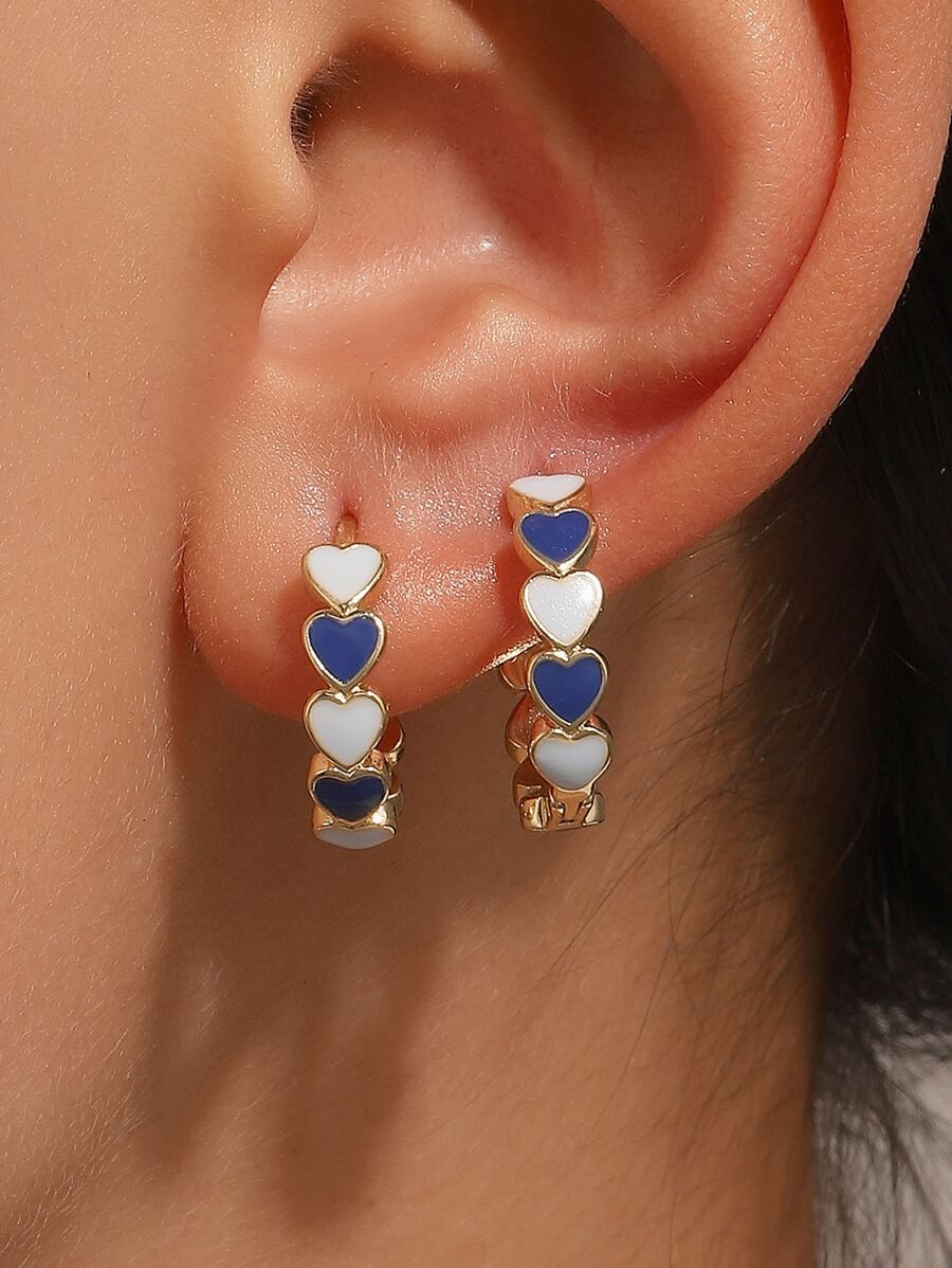 1 对时尚甜美油画心形设计吊坠耳环，适合女士和女孩的日常穿着、派对、婚礼和节日礼物情人节、妈妈、母亲、母亲节、礼物 - 彩色 - 查看 1