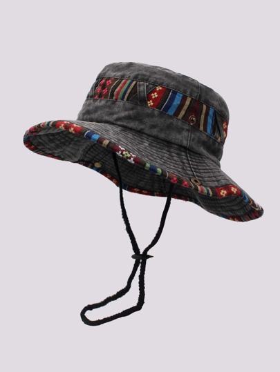 1pc Men's 100% Cotton Washed Bucket Hat, Drawstring Closure Retro Outdoor Sports Sun Protection Cap, Casual Comfortable Fishing Hat For Cycling Traveling HikingMen's Sun Hat Summer Hat, Suitable For Summer Outdoor Activities Such As Hiking And Fishing