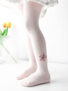 1pc Baby Girls' Tight Pants With Flower Decorated Tights, Children Leggings - Pink - View 2