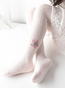 1pc Baby Girls' Tight Pants With Flower Decorated Tights, Children Leggings - Pink - View 3