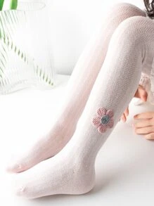 1pc Baby Girls' Tight Pants With Flower Decorated Tights, Children Leggings - Pink - View 4