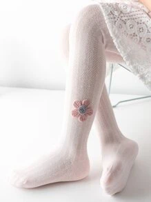 1pc Baby Girls' Tight Pants With Flower Decorated Tights, Children Leggings - Pink - View 5