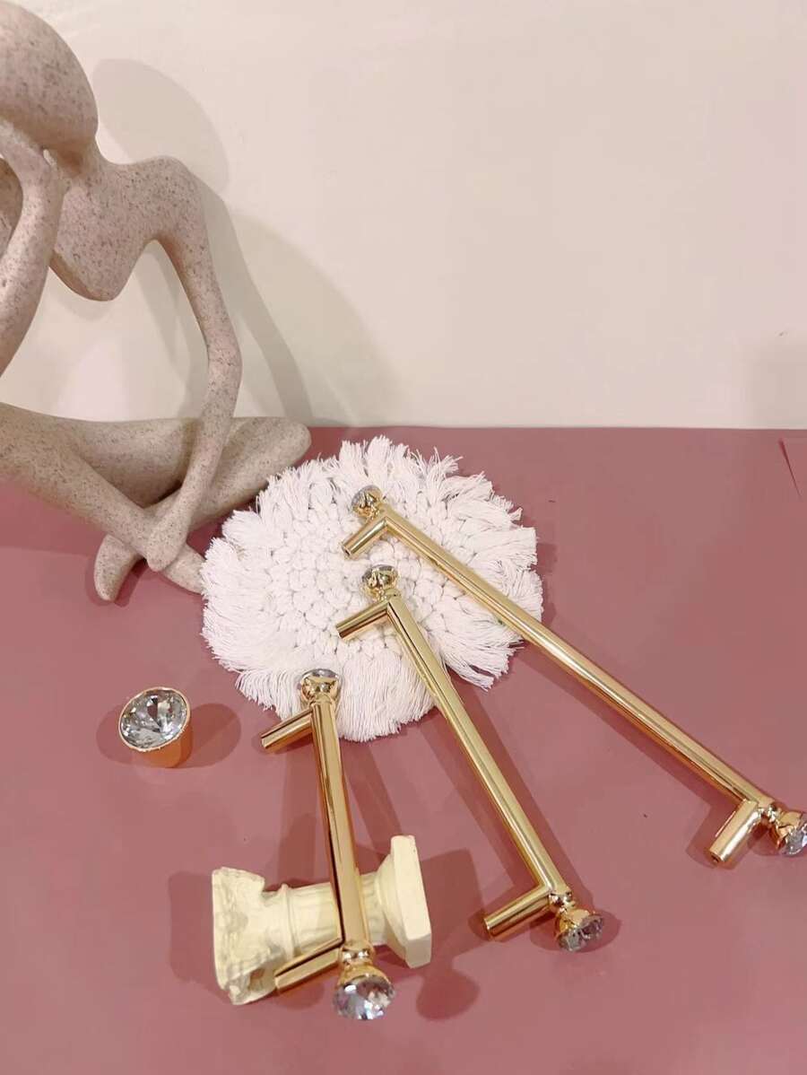 1 Ngăn Kéo Hợp Kim Kẽm Kéo, Tay Cầm Ngăn Kéo Trang Trí Bằng Kim Cương Giả Bắc Âu Cho Gia Đình - Vàng - Xem 1