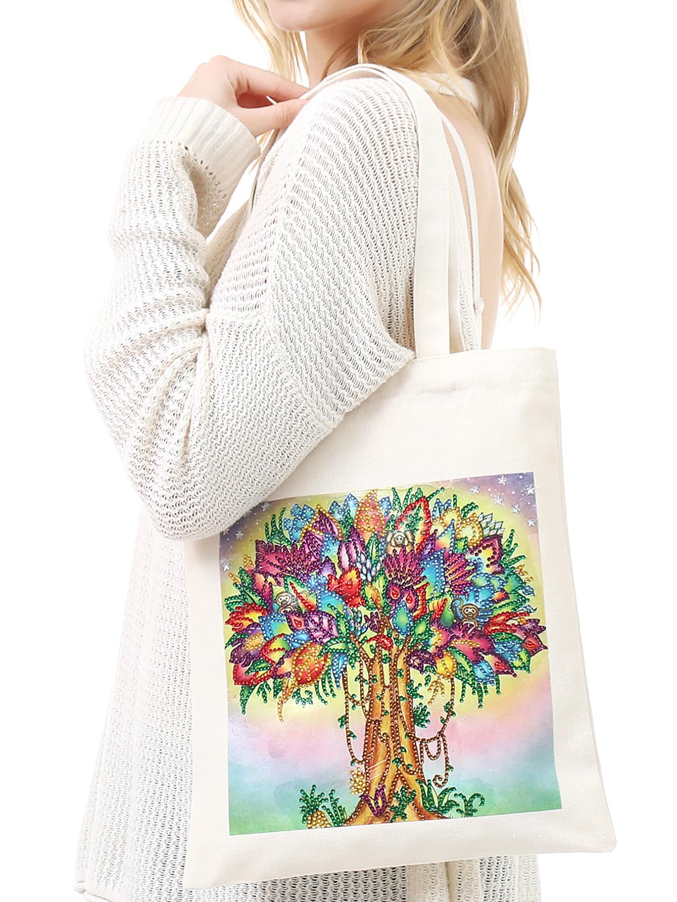 1pc DIY Diamond Tree Pattern Bag, Funny Chemical Fiber Storage Bag For Home - Multicolor - View 1