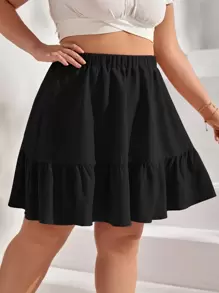 SHEIN VCAY Plus Ruffle Hem Skirt - Black - View 1