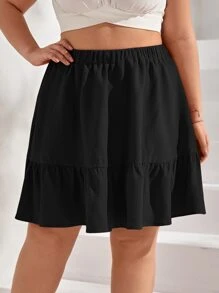 SHEIN VCAY Plus Ruffle Hem Skirt - Black - View 3