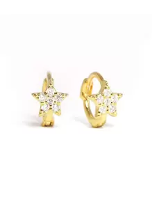 1對方形鋯石925銀星花鋯石環耳環，女士日常裝飾 - 金色 - 查看 3