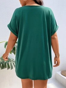 SHEIN LUNE 大碼前紐扣蝙蝠袖T恤 - 綠色 - 查看 2