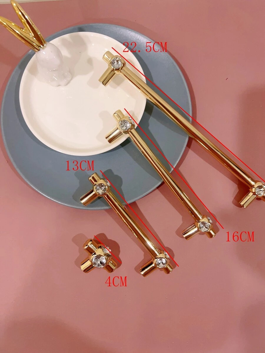 1pc Zinc Alloy Drawer Pull, Nordic Rhinestone Decor Drawer Handle For Home - Gold - View 1